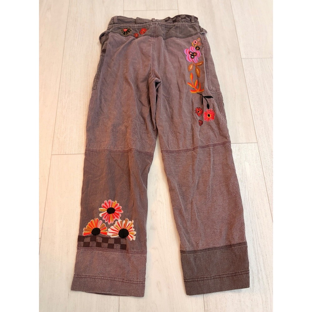 Free People Floral Embroidered Cargo Pants Boho Sz S Purple - Picture 2 of 7